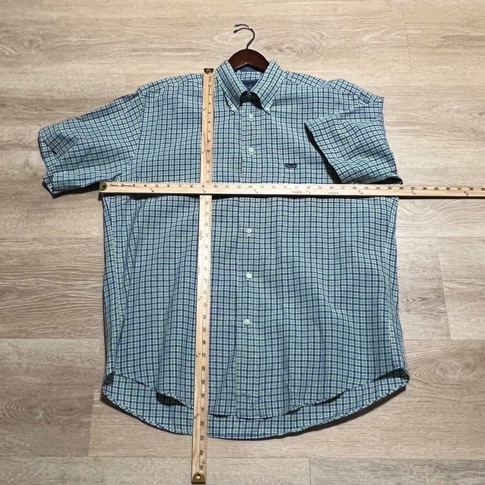 Faconnable Mens Large Green Blue Plaid Short Sleeve Button Down Shirt USA Made - Picture 6 of 10